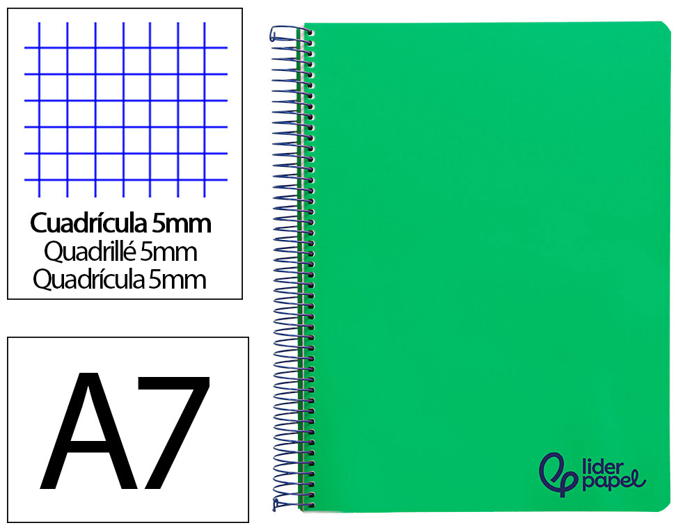CADERNO ESPIRAL LIDERPAPEL A7 MICRO WONDER CAPA PLASTICO 100F 90GR QUADRICULA 5MM 4 BANDAS COR VERDE ESCURO