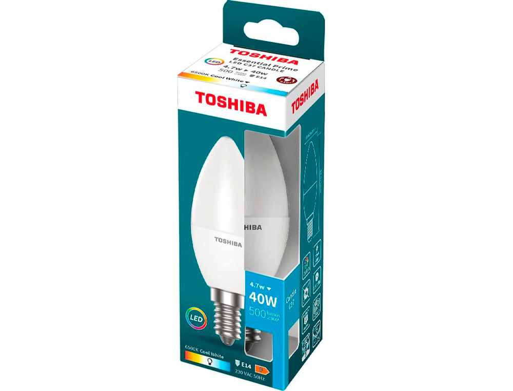 LAMPADA LED TOSHIBA ESSENTIAL C37 E14 4.7W LUZ FRIA 6500K