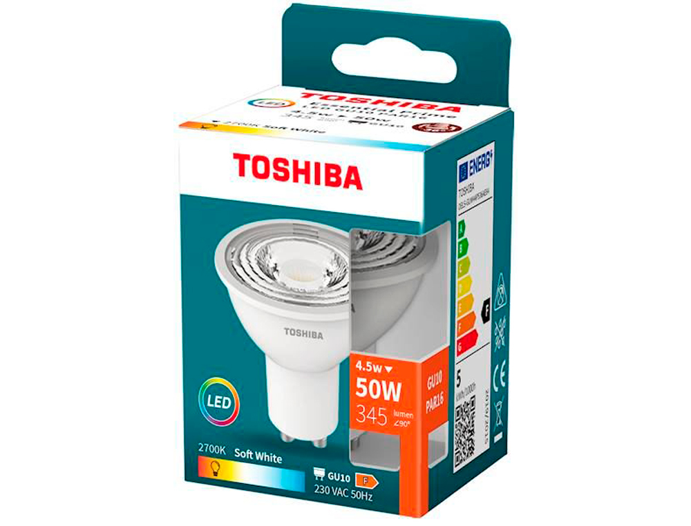 FOCO LED TOSHIBA ESSENTIAL GU10 4.5W LUZ QUENTE 2700K