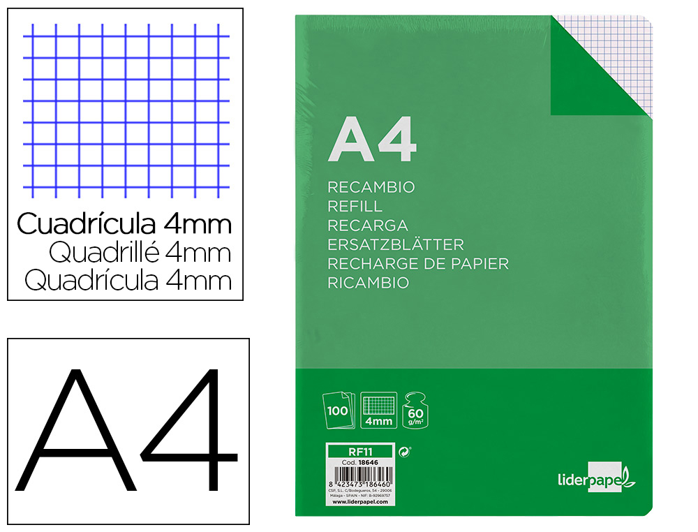 RECARGA LIDERPAPEL FOLIO 100 F 16TF-01 QUADRICULADO 4 MM 16 FUROS COM MARGEM