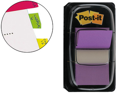 BANDAS SEPARADORAS POST-IT INDEX 3M, 25,4X43,1 MM VIOLETA DISPENSADOR DE 50 UNIDADES