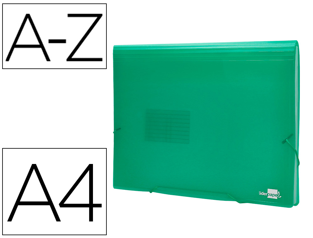 PASTA CLASSIFICADORA COM FOLE LIDERPAPEL DIN A4 TRANSPARENTE 13 DEPARTAMENTOS VERDE