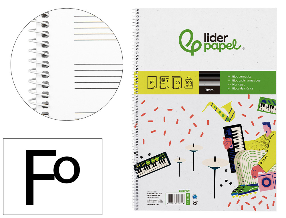 BLOCO MUSICA LIDERPAPEL FOLIO 20 FOLHAS