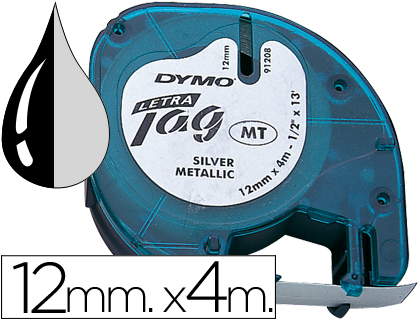 FITA DYMO METALIZADA 12MMX4MT-PRETO/PRATA PARA MAQUINA LETRATAG