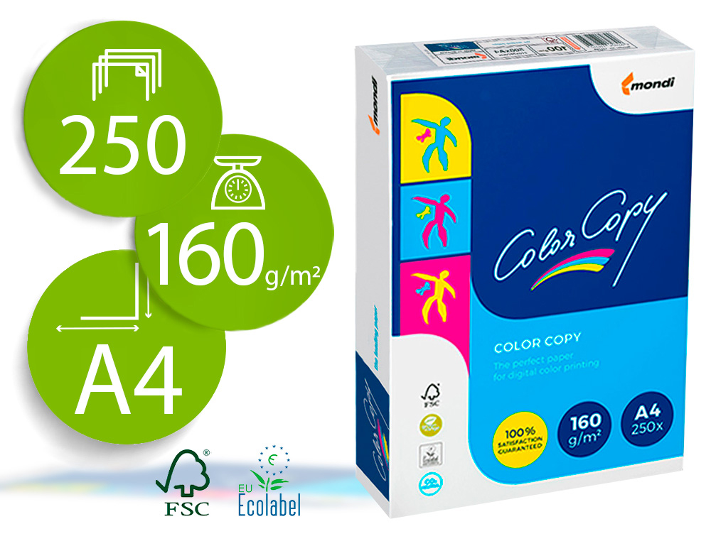 PAPEL COLOR COPY BRILHANTE DIN A4 160 GR EMBALAGEM DE 250 FOLHAS