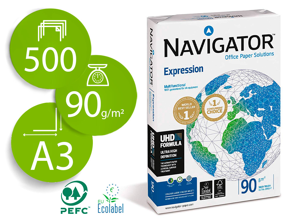 PAPEL FOTOCOPIA NAVIGATOR DIN A3 90 GR EMBALAGEM DE 500 FOLHAS