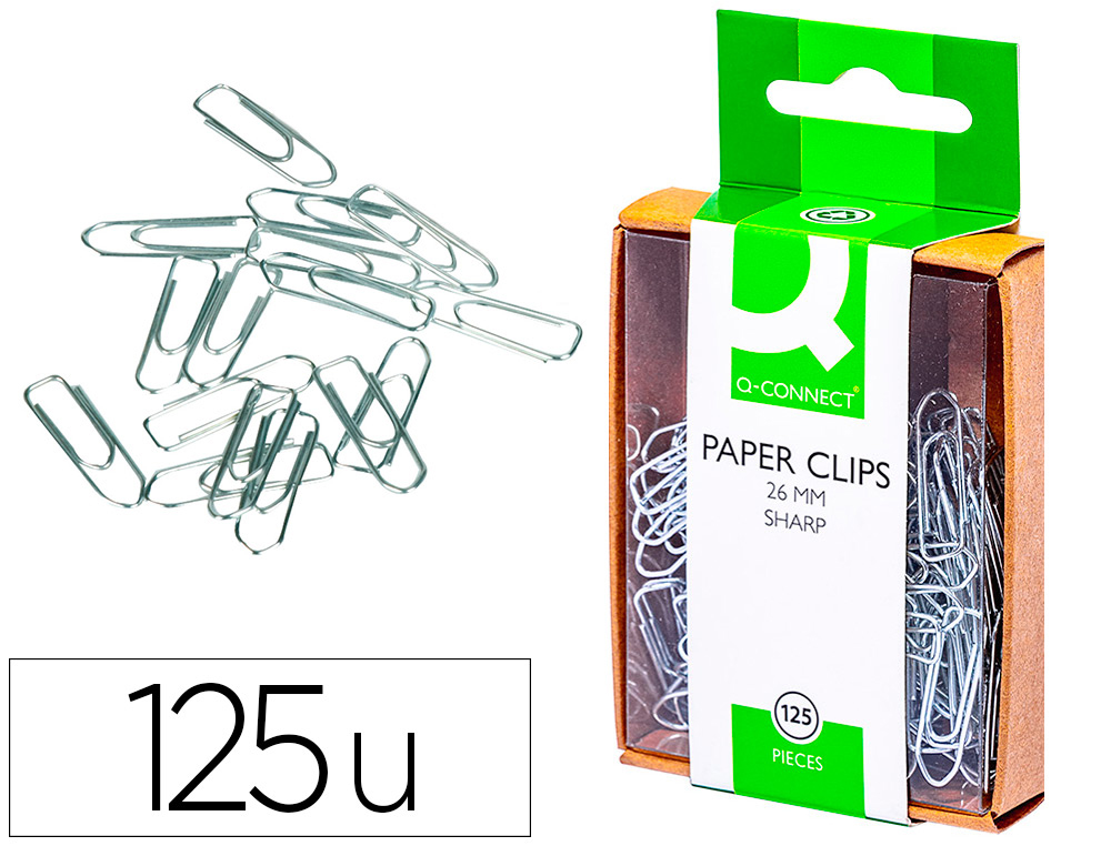 CLIPS NIQUELADOS Q-CONNECT 26 MM PONTA BICO CAIXA 125 UNIDADES