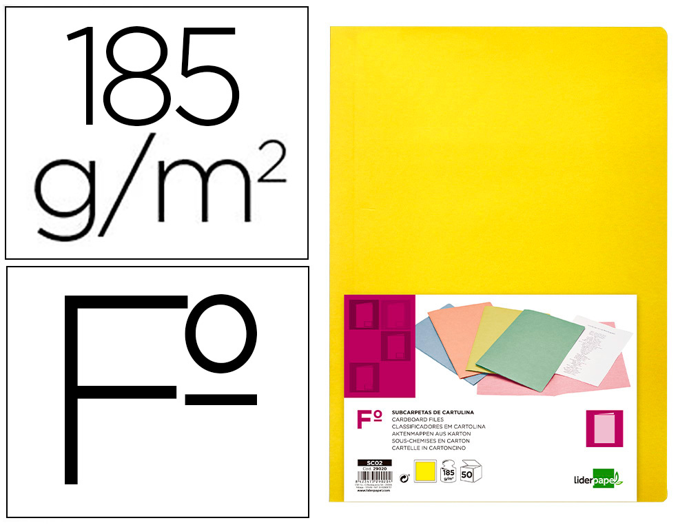 CLASSIFICADOR LIDERPAPEL EM CARTOLINA DE 180 GRS, FOLIO, AMARELO INTENSO