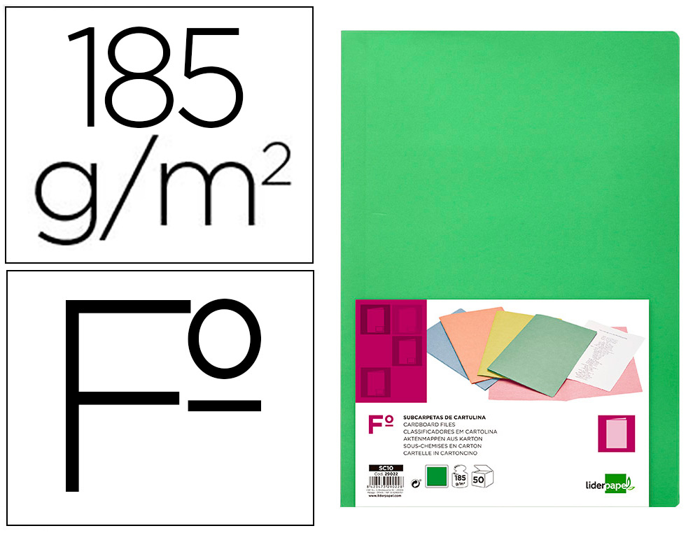 CLASSIFICADOR LIDERPAPEL EM CARTOLINA DE 180 GRS, FOLIO, VERDE INTENSO