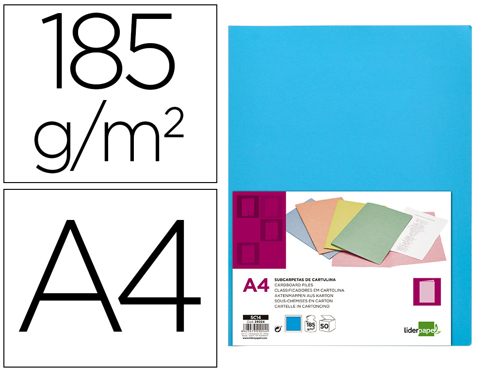 CLASSIFICADOR LIDERPAPEL EM CARTOLINA DE 180 GR DIN A4 CELESTE INTENSO