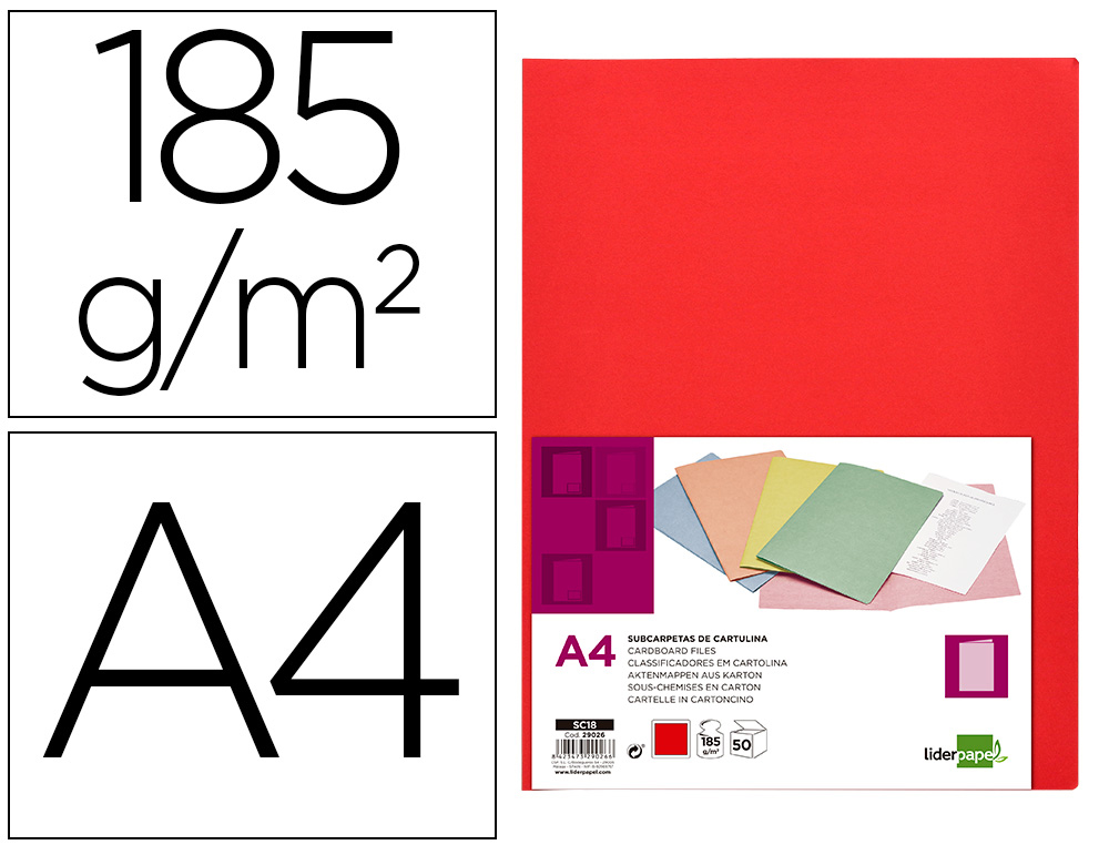 CLASSIFICADOR LIDERPAPEL EM CARTOLINA DE 180 GR DIN A4 VERMELHO INTENSO