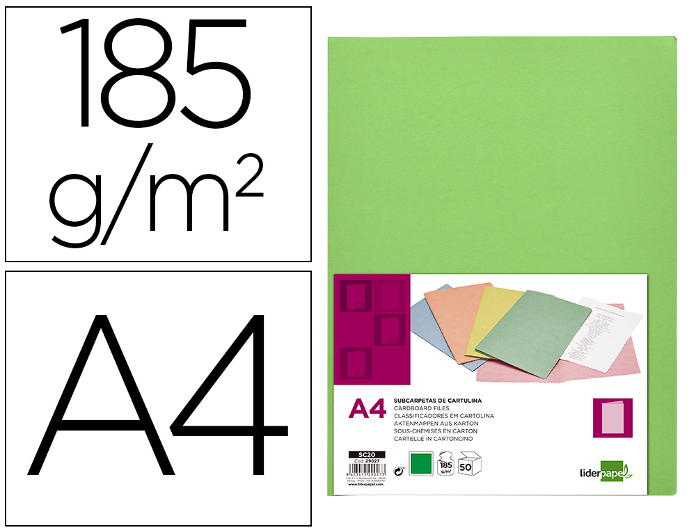 CLASSIFICADOR LIDERPAPEL EM CARTOLINA DE 180 GR DIN A4 VERDE INTENSO
