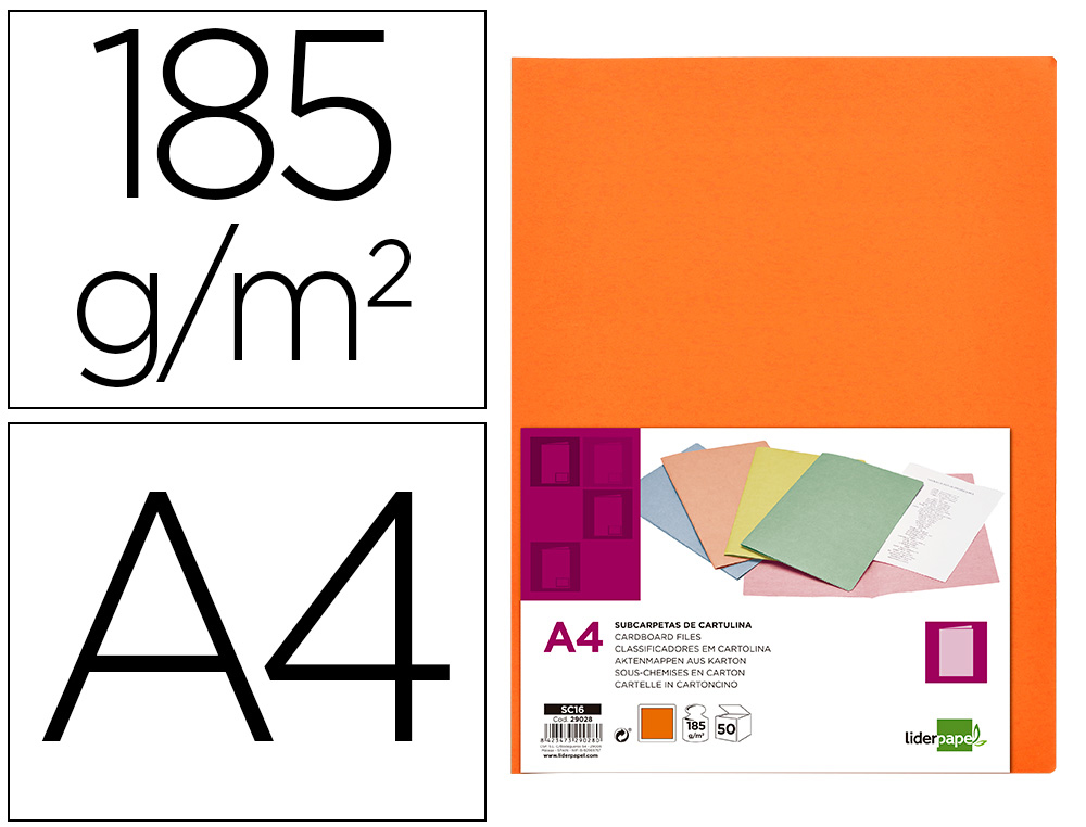 CLASSIFICADOR LIDERPAPEL EM CARTOLINA DE 180 GR DIN A4 LARANJA INTENSO