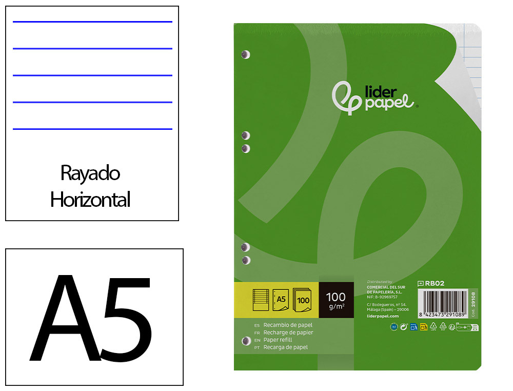 RECARGA LIDERPAPEL DIN A5 100 F 100 GR PAUTADO