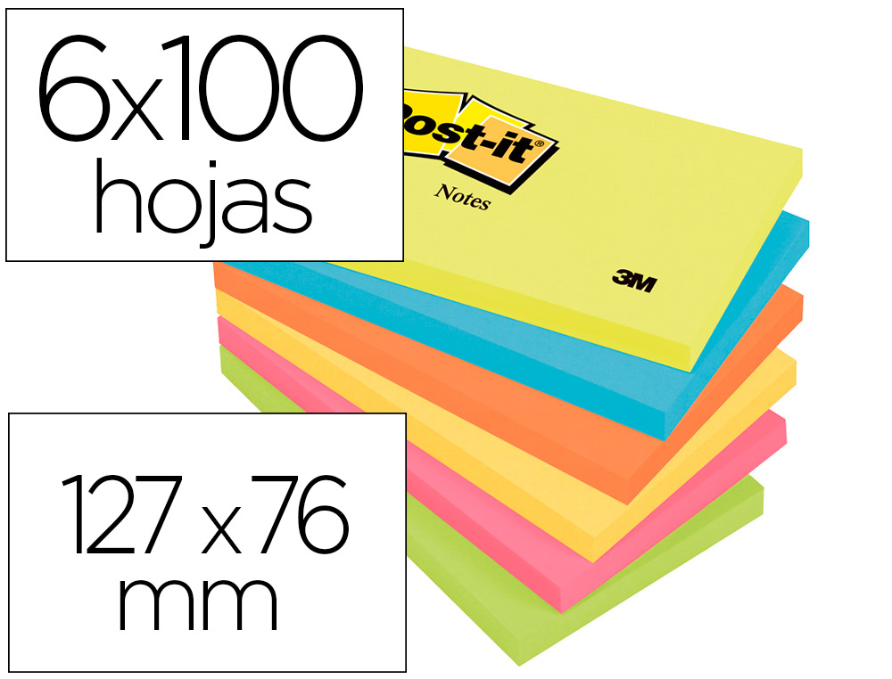BLOCO DE NOTAS ADESIVAS POST-IT NEON. 76 X 127 MM