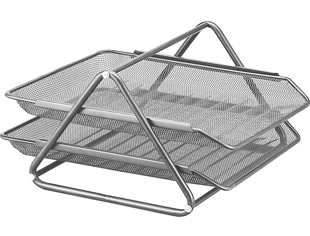 CONJUNTO 2 TABULEIROS DE SECRETARIA Q-CONNECT EM REDE METALICA, COR CINZA 300X185X350MM
