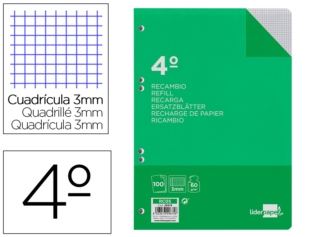 RECARGA LIDERPAPEL QUARTO 100 F 6TC-06 QUADRICULADO 3 MM 6 FUROS UNIVERSAL COM MARGEM