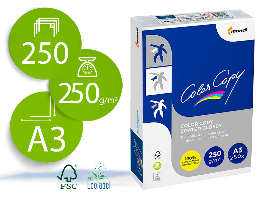 PAPEL COLOR COPY GLOSSY DIN A3 250 GR EMBALAGEM DE 125 FOLHAS