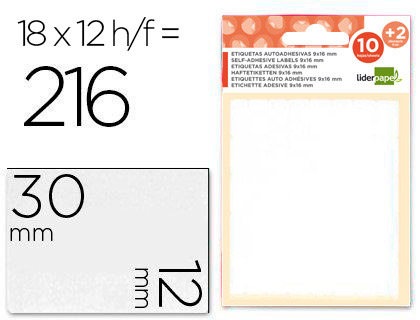 ETIQUETAS ADESIVAS LIDERPAPEL 10 + 2 FOLHAS 12X30 MM 216 ETIQUETAS