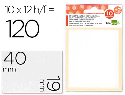 ETIQUETAS ADESIVAS LIDERPAPEL 10 + 2 FOLHAS 19X40 MM 120 ETIQUETAS