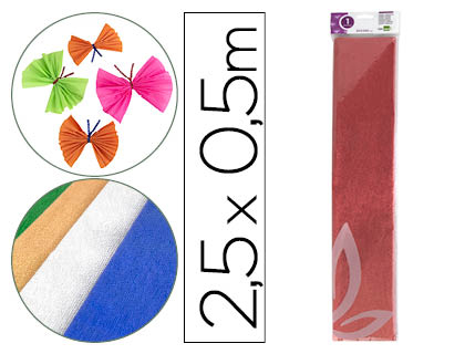 PAPEL CREPE EM CELOFANE LIDERPAPEL 50 CM X 2,5 M VERMELHO METALIZADO
