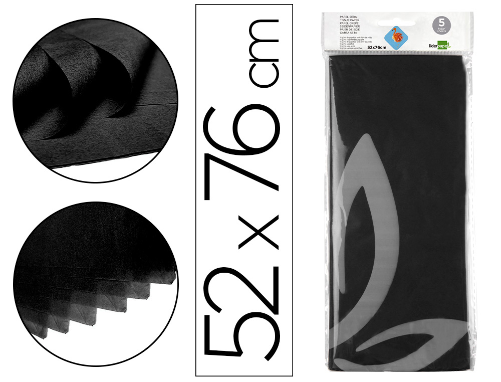 PAPEL SEDA LIDERPAPEL 52 X 76 CM 18 GR PRETO