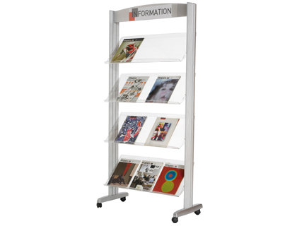 EXPOSITOR PAPERFLOW DE SOLO METALICO COM RODAS, 4 PRATELEIRAS TRANSPARENTE 1680 X 825 X 385 MM