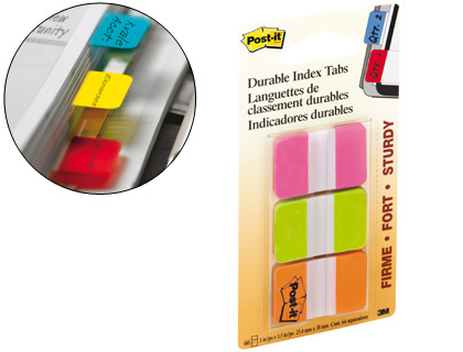 BANDAS SEPARADORAS POST-IT INDEX 3 CORES ROSA, VERDE E LARANJA