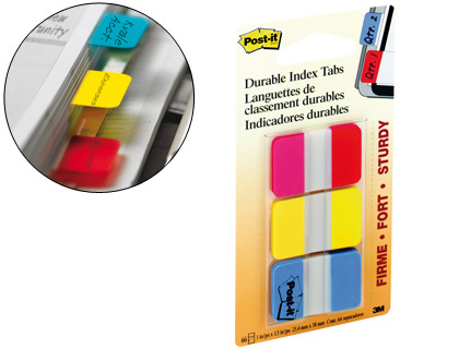BANDAS SEPARADORAS POST-IT INDEX 3 CORES VERMELHO, AMARELO E AZUL