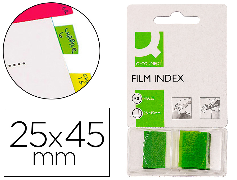BANDAS SEPARADORAS Q-CONNECT INDEX VERDES DISPENSADOR DE 50 UNIDADES