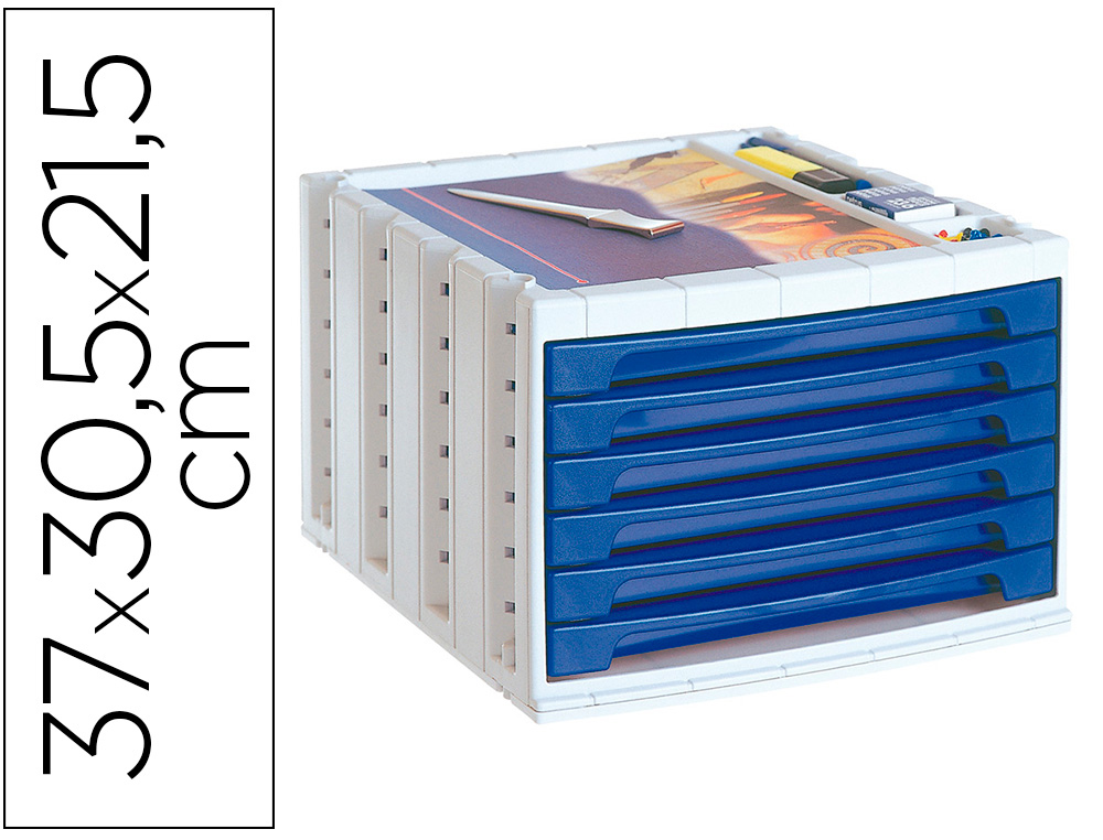 BLOCO CLASSIFICADOR DE SECRETARIA ARCHIVO 2000 305X370X215 MM BANDEJA SUPERIOR 6 GAVETAS AZUL OPACO