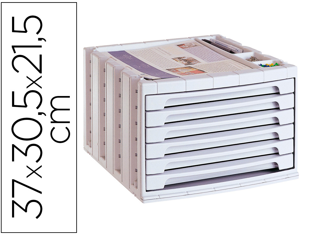 BLOCO CLASSIFICADOR DE SECRETARIA ARCHIVO 2000 305X370X215 MM BANDEJA SUPERIOR 6 GAVETAS CINZA OPACO