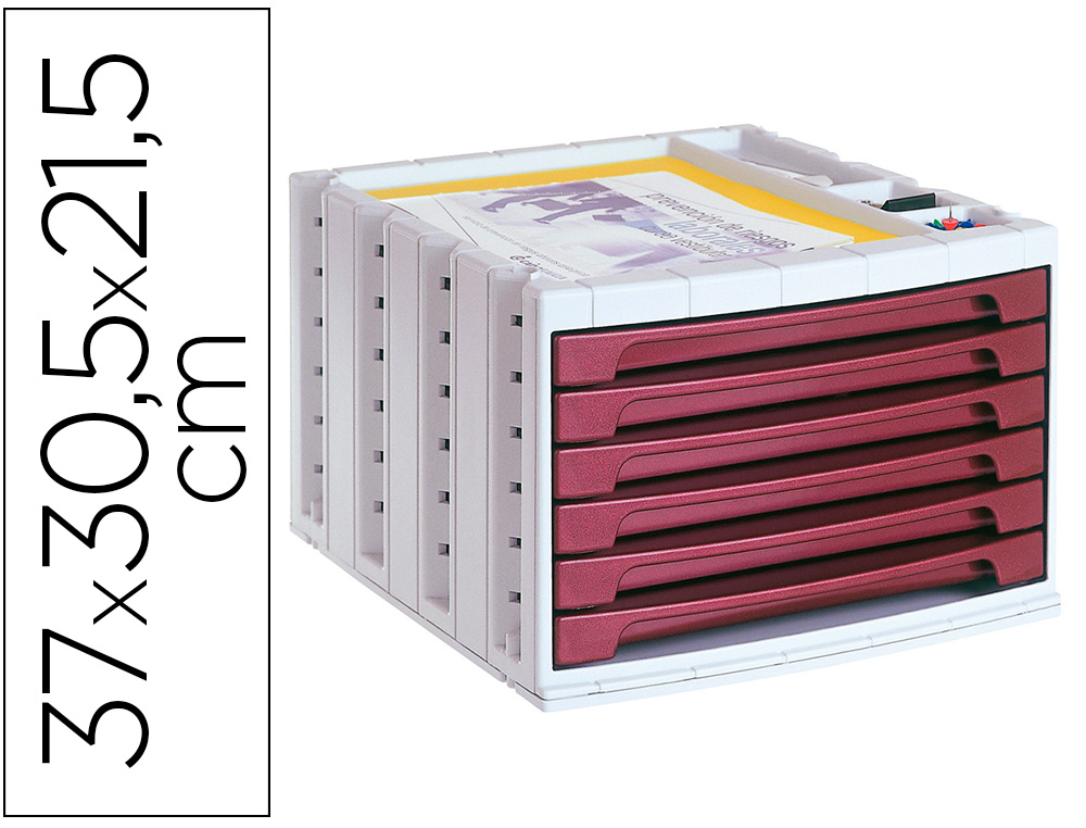 BLOCO CLASSIFICADOR DE SECRETARIA LIDERPAPEL 6 GAVETAS BORDEAUX OPACO 370X305X215 MM ESPACO ORGANIZACAO SUPERIOR