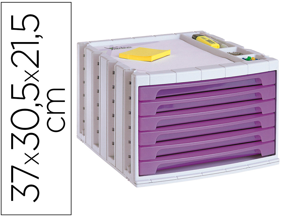 BLOCO CLASSIFICADOR DE SECRETARIA Q-CONNECT 6 GAVETAS VIOLETA TRANSLUCIDO 370X305X215 MM ESPACO ORGANIZACAO SUPERIOR