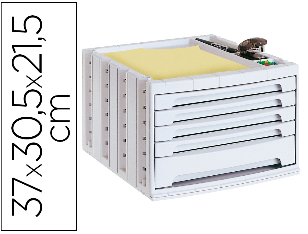 BLOCO CLASSIFICADOR DE SECRETARIA ARCHIVO 2000 305X370X215 MM BANDEJA SUPERIOR 5 GAVETAS CINZA OPACO