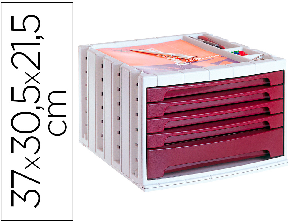 BLOCO CLASSIFICADOR DE SECRETARIA LIDERPAPEL 5 GAVETAS BORDEAUX OPACO 370X305X215 MM ESPACO ORGANIZACAO SUPERIOR