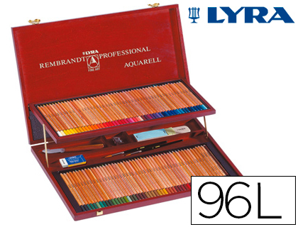 LAPIS DE CORES LYRA REMBRANDT AGUARELA 96 CORES ESTOJO MADEIRA+LAPIS PRETO+FACA+TABULEIRO
