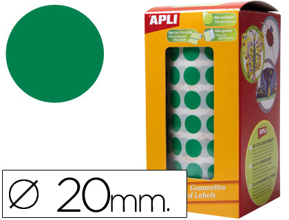 ETIQUETAS APLI AUTOADESIVAS CIRCULARES 20MM VERDE EM ROLO DE 1770 ETIQUETAS