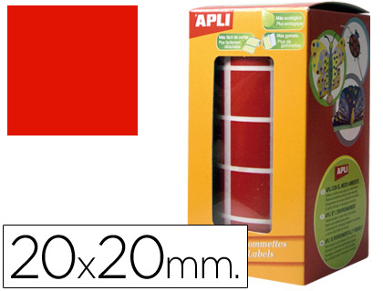 ETIQUETAS APLI AUTOADESIVAS QUADRADAS 20X20 MM VERMELHO EM ROLO DE 1770 ETIQUETAS