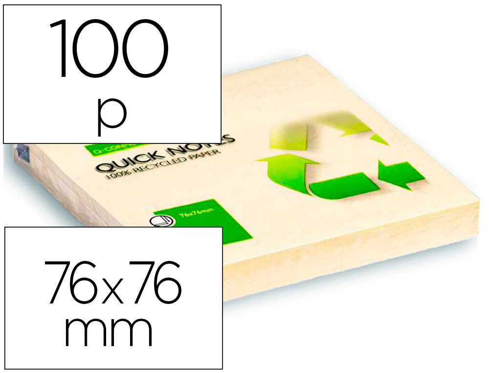 BLOCO DE NOTAS ADESIVAS Q-CONNECT AMARELO 76 X 76 MM - PAPEL RECICLADO