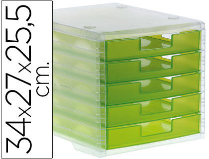 BLOCO CLASSIFICADOR DE SECRETARIA LIDERPAPEL EMPILHAVEIS 5 GAVETAS VERDE KIWI TRANSLUCIDO 340X270X255 MM