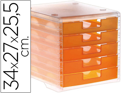BLOCO CLASSIFICADOR DE SECRETARIA LIDERPAPEL EMPILHAVEIS 5 GAVETAS LARANJA TRANSLUCIDO 340X270X255 MM