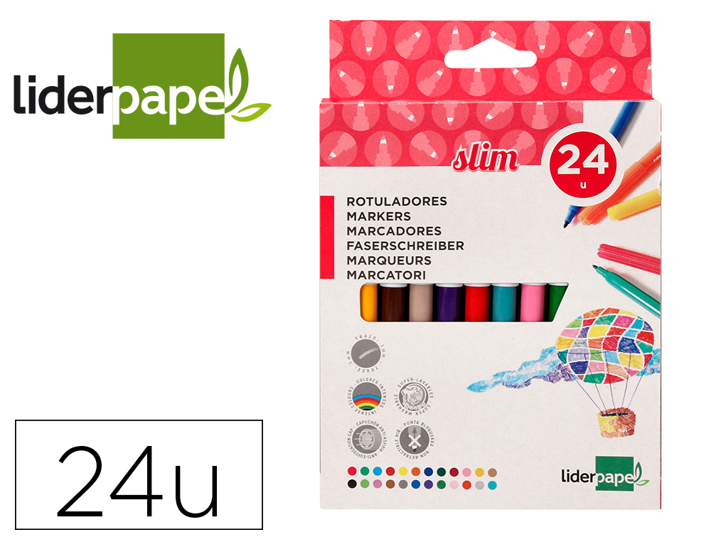 MARCADOR LIDERPAPEL FELTRO SLIM CAIXA 24 CORES