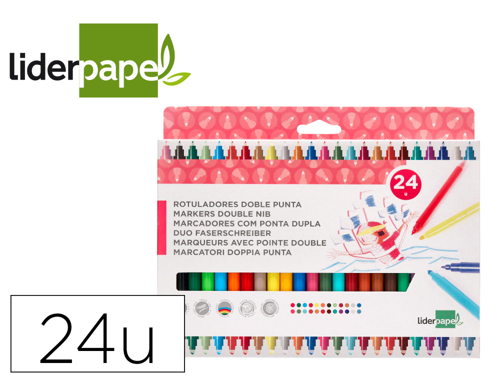 MARCADOR LIDERPAPEL FELTRO PONTA DUPLA CAIXA 24 CORES