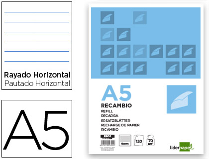 RECARGA LIDERPAPEL DIN A5 120+20 F HORIZONTAL 6 FUROS SEM MARGEM BANDAS 5 CORES PAPEL 70 GR