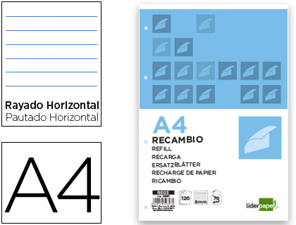 RECARGA LIDERPAPEL DIN A4 120+20 F PAUTADO 4 FUROS SEM MARGEM BANDAS 5 CORES PAPEL 70 GR