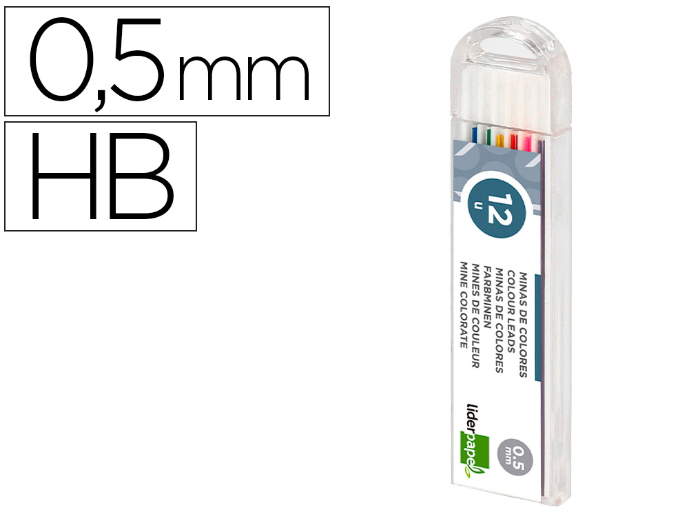 MINAS LIDERPAPEL CORES SORTIDAS DE 0.5 MM ESTOJO DE 12 MINAS