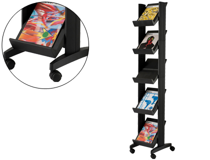 EXPOSITOR PAPERFLOW DE SOLO MOVEL 5 ESTANTES DE 275X327MM COR PRETO FORMATO DO EXPOSITOR 350X1675X385 MM