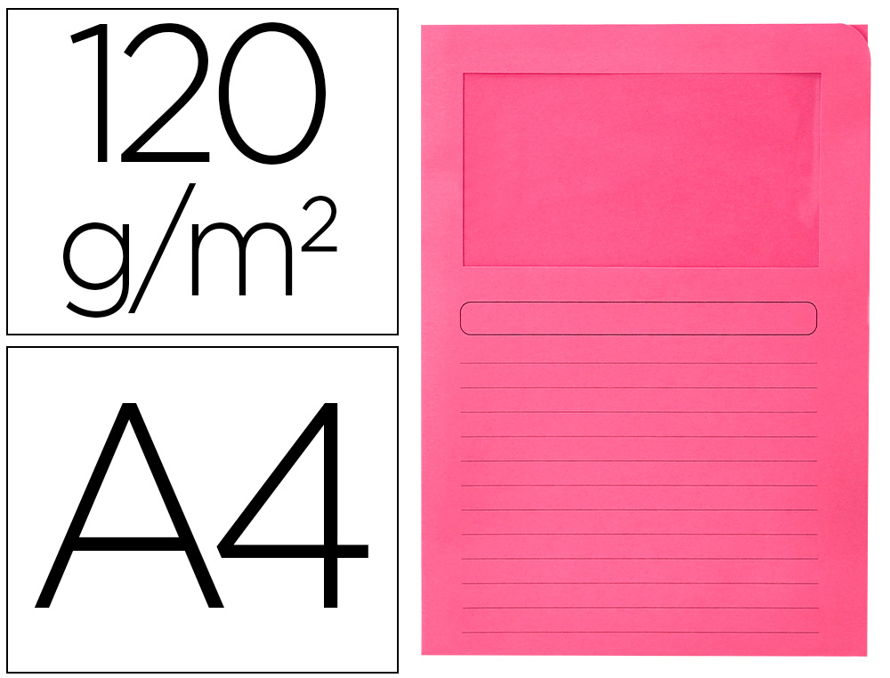 CLASSIFICADOR Q-CONNECT EM CARTOLINA DIN A4 ROSA COM JANELA TRANSPARENTE 120 GR