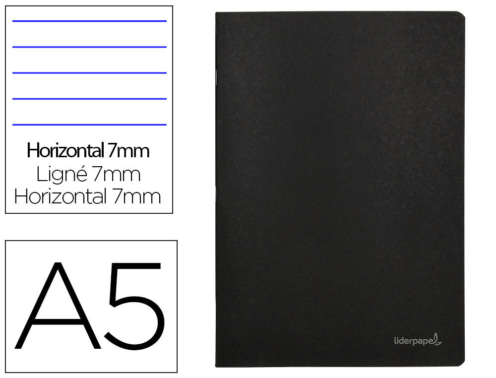 CADERNO AGRAFADO LIDERPAPEL CAPA PRETA DIN A5 80 F PAUTADO 60GR